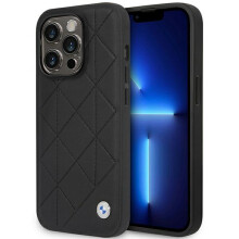 Prešit usnjen ovitek BMW za iPhone 14 Pro, črne barve