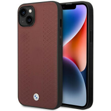 Custodia per iPhone 14 in pelle BMW con motivo a rombi color bordeaux