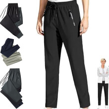 (Black-straight, Small) Men's Ice Silk Quick-Drying Sports Pants, High Stretch