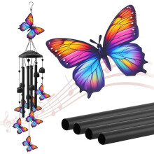 (Butterfly, -) 2026 Black Metal Hummingbird Wind Chimes, Garden Yard Decor