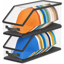 (Black 2pcs, -) 2026 Flip-Top Baseball Cap Storage Box, Stackable Organizer