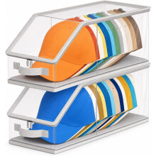 (Grey 2pcs, -) 2026 Flip-Top Baseball Cap Storage Box, Stackable Organizer