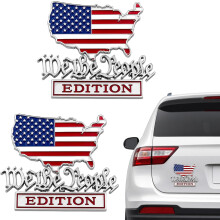 (2PCS, -) We The People Metal Car Emblem, Patriot Flag Edition