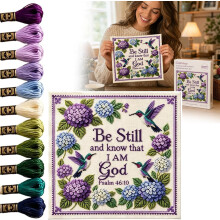 (1PCS, -) Psalm 46:10 Cross Stitch Kit, Hummingbird Garden Faith
