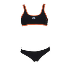 MAILLOT DE BAIN ARENA SWIMWEAR HAUT À RAYURES D'ÉQUIPE POUR FEMME, ENSEMBLE DEUX PIÈCES NOIR FLEURALE 004155/583 D36
