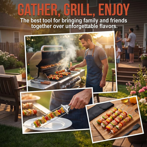 (2pcs+Brush, -) 3 brochettes barbecue, 14 pouces, acier 1