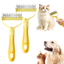 (Yellow*2, -) 2026 Double-Sided Pet Grooming Brush, Dematting Comb Blue