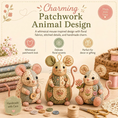 (# 1, -) Kit souris patchwork, tissu, boutons 1