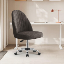 naspaluro Small Swivel Makeup Vanity Chair, Velvet Dressing Table Chairs, Dark Gray Comfy Desk Chairs for Bedroom/Home Office, Armless Cross Legged Of