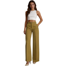 (Brown, Medium) Dámské chino kalhoty s vysokým pasem a širokými nohavicemi, business casual kalhoty