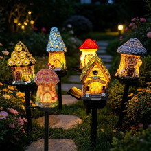 (6mix, -) 2026 Solar Fairy Garden Mushroom House Light, 6mix