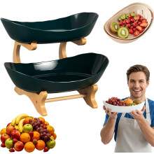 (green 2 Tier, -) 3-Laags Bamboe Fruitmand - Wit, 3 Laags