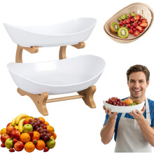 (white 2 Tie, -) 3-Laags Bamboe Fruitmand - Wit, 3 Laags