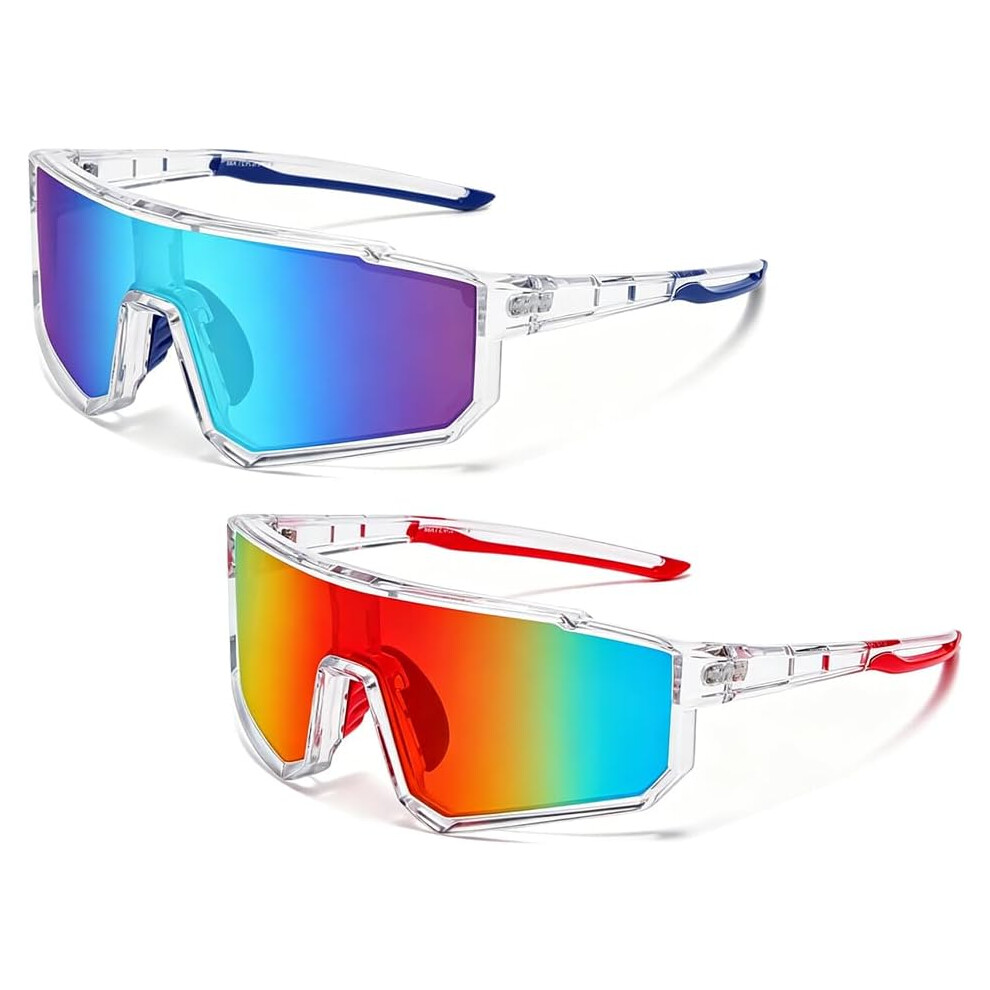 (Blue*Red, -) 2026 Polarised Sports Sunglasses, Wrap Around Running Glasses 5437706634652