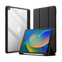 Crong PrimeFolio - iPad 10.2” cover (2021-2019) med stativ og opbevaring til Apple Pencil (sort/klar)