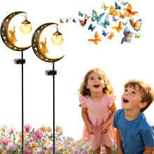 (2 cat, -) Hummingbird Moon Solar Garden Stake Light, 2 cat Waterproof