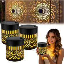 (3 Warm Light, -) Solar Mandala Projector Wall Light, IP65 Waterproof 4 Warm Light