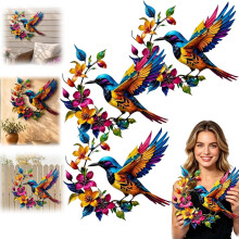 (3PCS, -) Hummingbird Bloom Metal Wall Art, 2pcs Rust-Resistant Iron