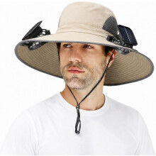 (Dual Fan-khaki, -) Chapeau ventilateur solaire, 3 vitesses