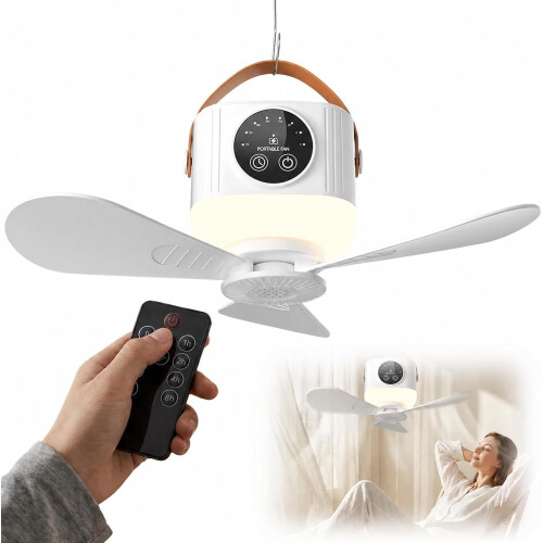 (White, -) Ventilateur plafond camping, télécommande