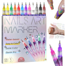 (1 set, -) 2025 12 Colors Nail Art Pens Set, DIY Drawing Painting
