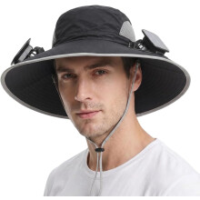 (Black, -) Chapeau ventilateur solaire, USB