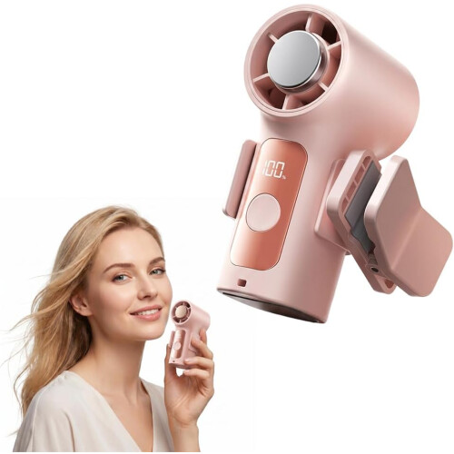 (Pink 1pc, -) Mini ventilateur clip, affichage LED