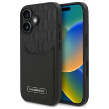 Ovitek Karl Lagerfeld Cardslots Monogram za iPhone 16 črne barve