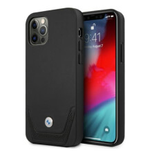 BMW iPhone 12 Etui Perforeret Læder Sort