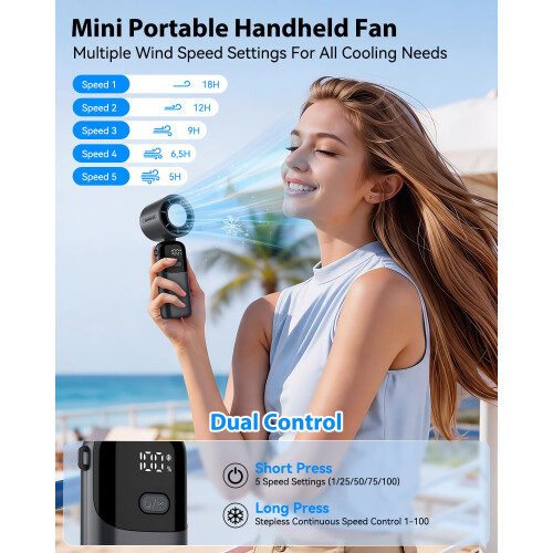 Handheld Fan, Portable USB Rechargeable with 100 Speeds, Foldable Mini Hand Held 1