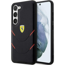 Funda rígida Ferrari para Samsung Galaxy S23 con estampado en caliente, color negro.