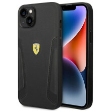 Funda de cuero Ferrari para iPhone 14 Plus, color negro.
