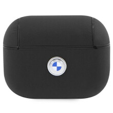 Custodia per AirPods Pro 2 BMW, in vera pelle, con logo argento, nera