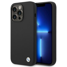iPhone 14 Pro Max cover med BMW silikone og metallogo, sort