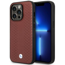Custodia per iPhone 14 Pro Max in pelle BMW con motivo a rombi e MagSafe color bordeaux