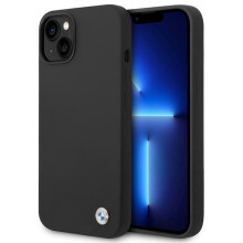 iPhone 14 cover med BMW silikone og metallogo, sort