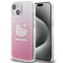 iPhone 15 Hello Kitty rózsaszín keménytokkal, IML színátmenetes galvanizált tok
