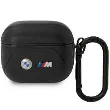 Custodia per AirPods 3 BMW in pelle con linee curve, colore nero.