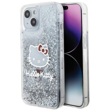 iPhone 15 tok Hello Kitty folyékony csillámos medálokkal, ezüst