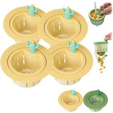 (4yellow, -) Cactus Sink Strainer Basket, Press Dump Waste Collector 4yellow