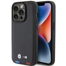 iPhone 15 Pro BMW Lederhülle, dreifarbig Schwarz