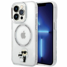 Custodia trasparente MagSafe per iPhone 13 Pro con stampa iconica di Karl Lagerfeld