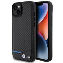 iPhone 15 Plus BMW Lederhülle Carbon Schwarz