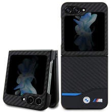 Schutzhülle für Samsung Galaxy Z Flip5 BMW Leder Carbon Schwarz