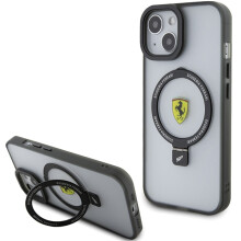 Funda MagSafe Ferrari Ring Stand para iPhone 15 Plus, color negro.