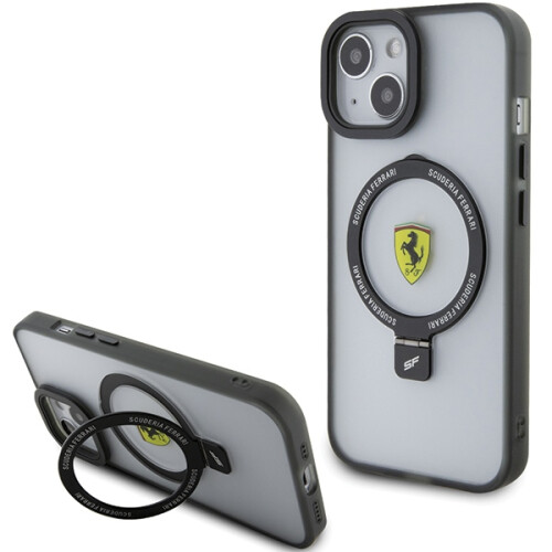 Ferrari iPhone 15 Plus Ferrari Ring Stand MagSafe-cover, sort