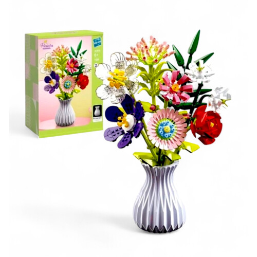 Ensemble créatif de construction de bouquet de fleurs Zuanma 109-2 + VASE