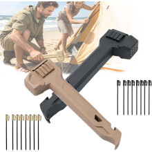 (brown+black, -) Camping Hammer with 8 Pegs, Stake Driver & Puller