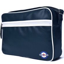 (One Size, Navy/White) Lambretta Mens Retro Flight Faux Leather Zipped Cross Body Satchel Bag