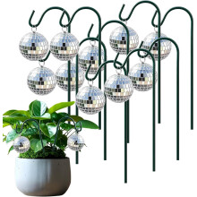 (10pcs 4cm, -) 2026 Mini Disco Ball Garden Stakes, 10pcs Silver Glitter